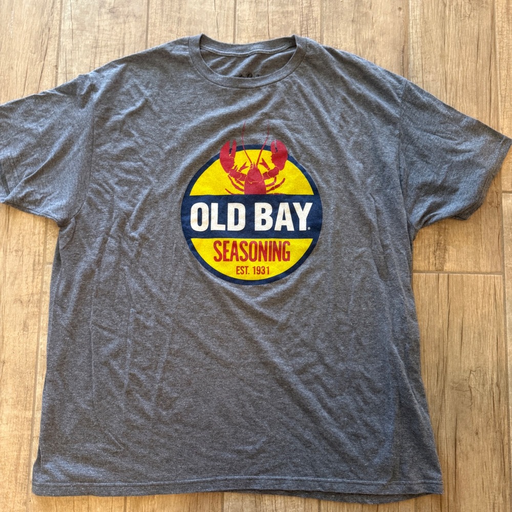 Tee Luv Old Bay Seasoning Lobster Graphic T-Shirt Mens 2XL Heather Gray Logo Tee